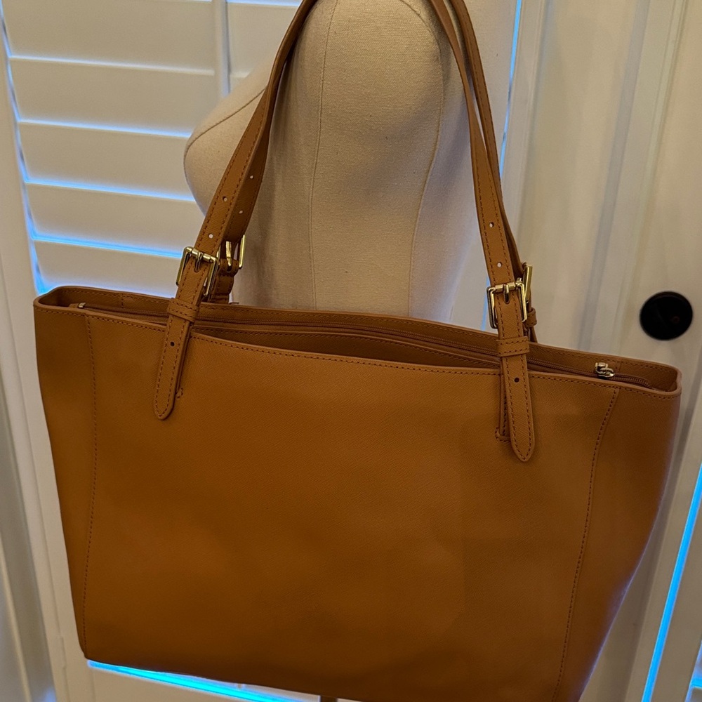 Tory Burch Tan Leather Tote Bag Purse - Picture 4 of 11
